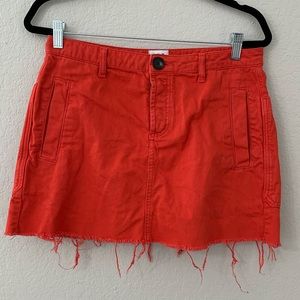 Urban Outfitters |Red Mini Skirt W/ Distressed Hem